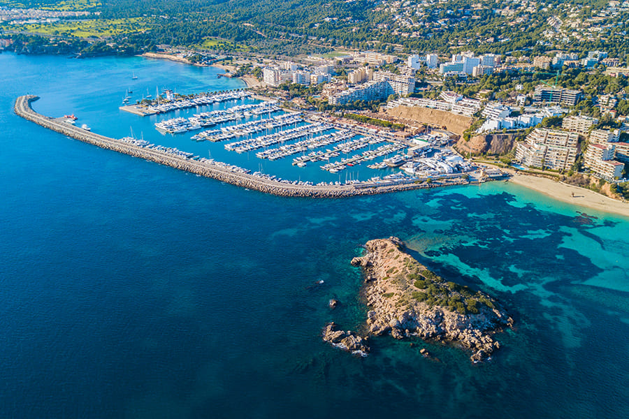 Aerial view of a port in Mallorca.